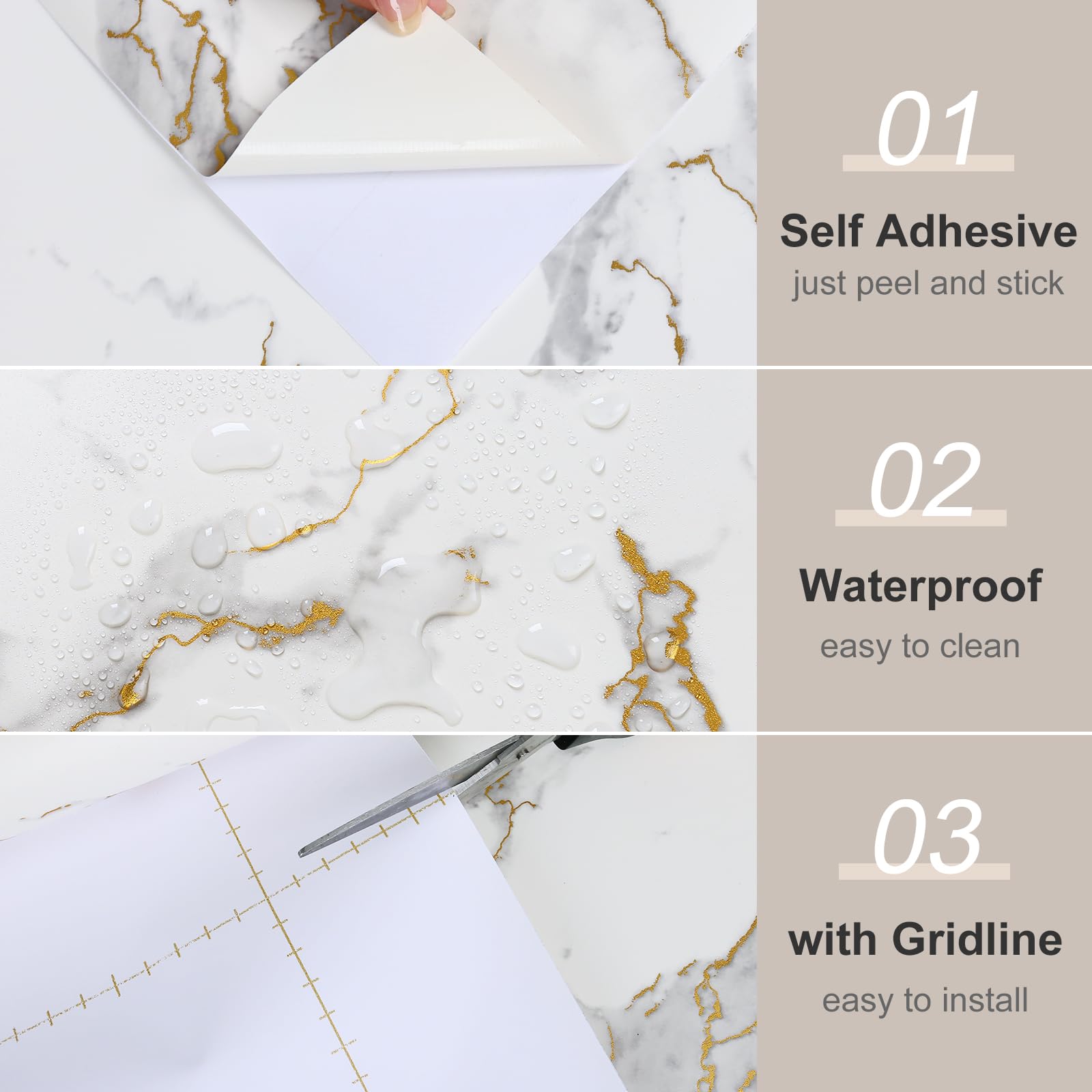 VaryFloral Matte Peel and Stick Marble Wallpaper 30cmx300cm Beige Gold Contact Paper for Kitchen Countertops Thicken Sticky Back Plastic Marble Effect Wallpaper for Drawer Kitchen Worktop Covering - Image 2