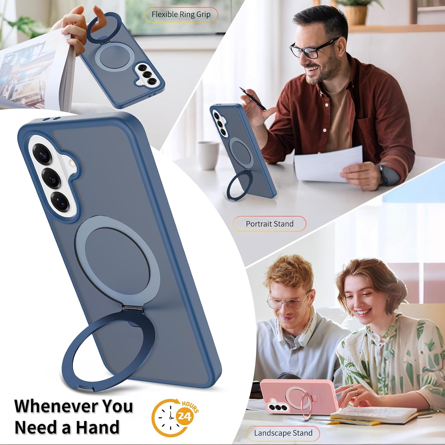 HXY Magnetic for Samsung Galaxy A37 Case with Kickstand, Compatible with MagSafe, Slim Fit Military Grade Drop Protection Shockproof Anti-Fingerprint Phone Case for Galaxy A37 (Blue)