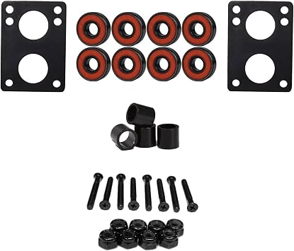 Amphetamine ABEC 5 Skateboard and Longboard Hardware Refresh Kit Precision Bearings, Risers, Mounting Hardware, Spacers