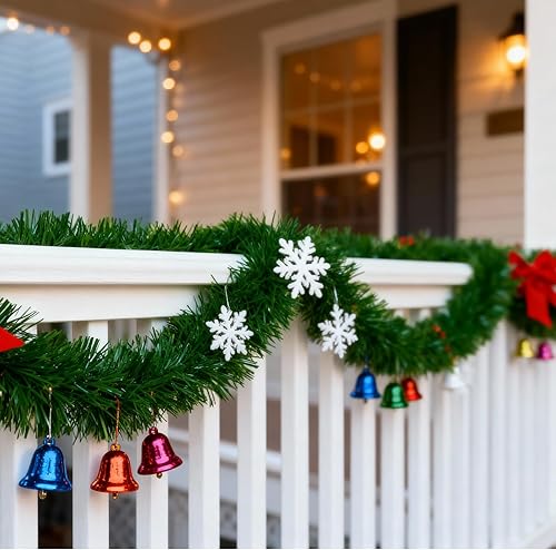 Miniatura 5 de Guirnalda de Navidad verde de 50 pies, tallos de oropel vegetal, no iluminados, decoración suave para árbol escaleras, barandilla, puerta delantera,