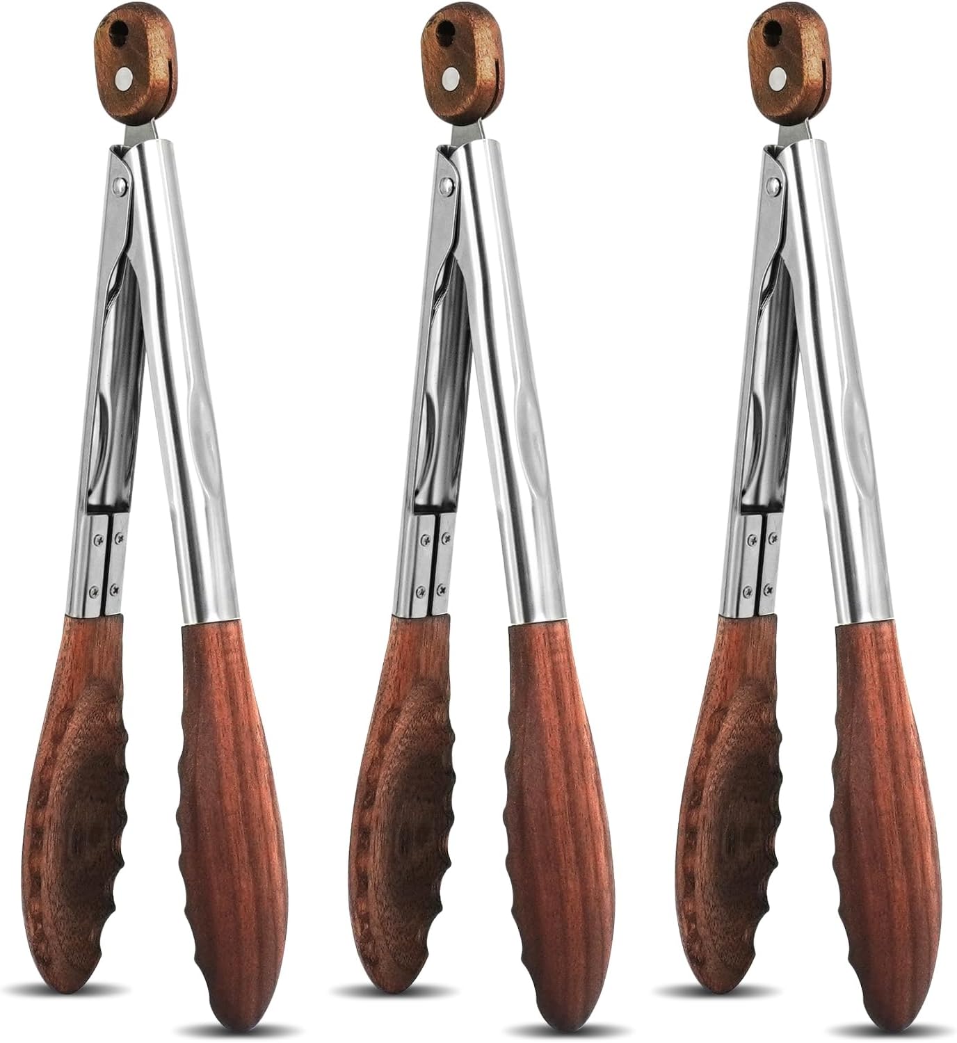 3 Pcs Walnut Wooden Kitchen Tongs 11.7 Inch Salad Tongs with Wood Tips Wooden Utensil Set for Cooking Much More Serving Salad and Flipping Burgers