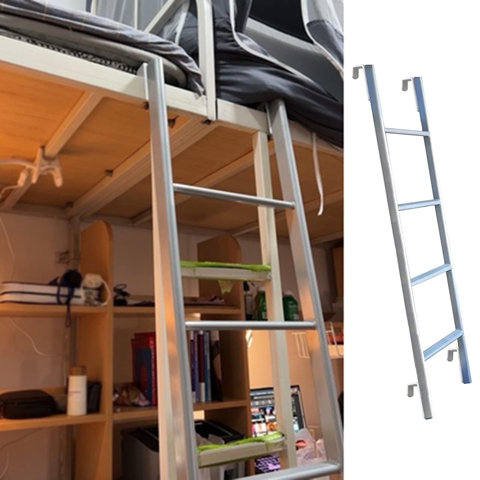 Échelle pour lit superposé argentée anti-glisse pour sécuriser l'accès au loft