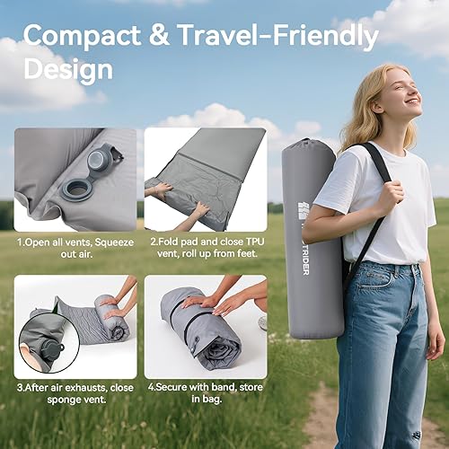 Miniatura 5 de Colchoneta de dormir doble para acampar, colchoneta de dormir autoinflable con almohada y bomba de pie incorporada para 4 temporadas para