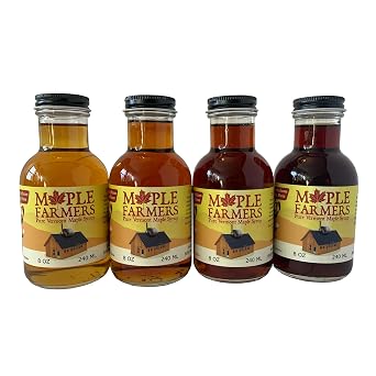 Vermont Maple Syrup Sampler, Pure, Small-Batch from Maple Farmers, Four-pack 8 oz Glass Bottles, Golden, Amber, Dark & Very Dark