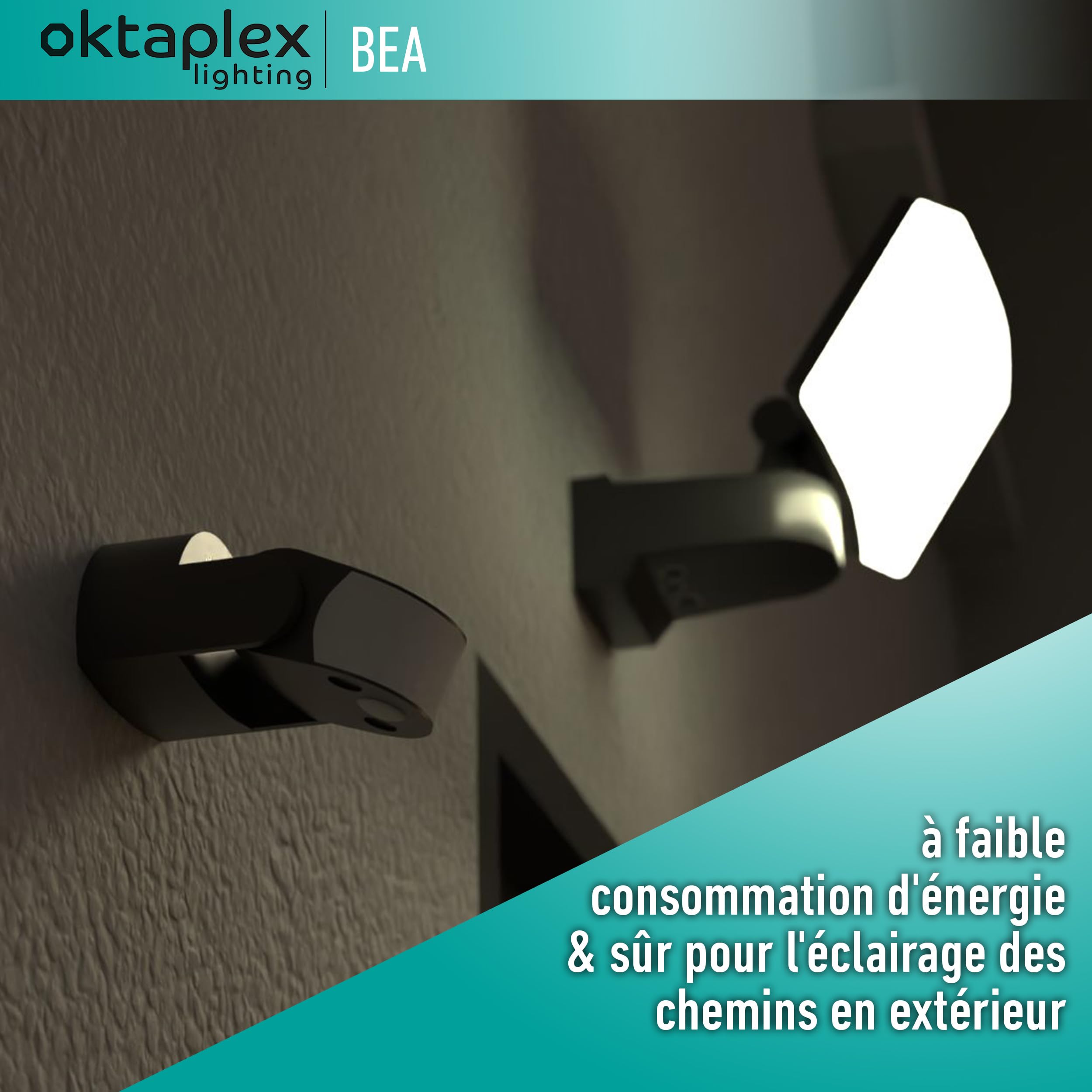 Oktaplex Bea détecteur de Mouvement extérieur IP65 | PIR à 180° avec portée de 12 m, orientable avec détecteur crépusculaire pour montage en saillie