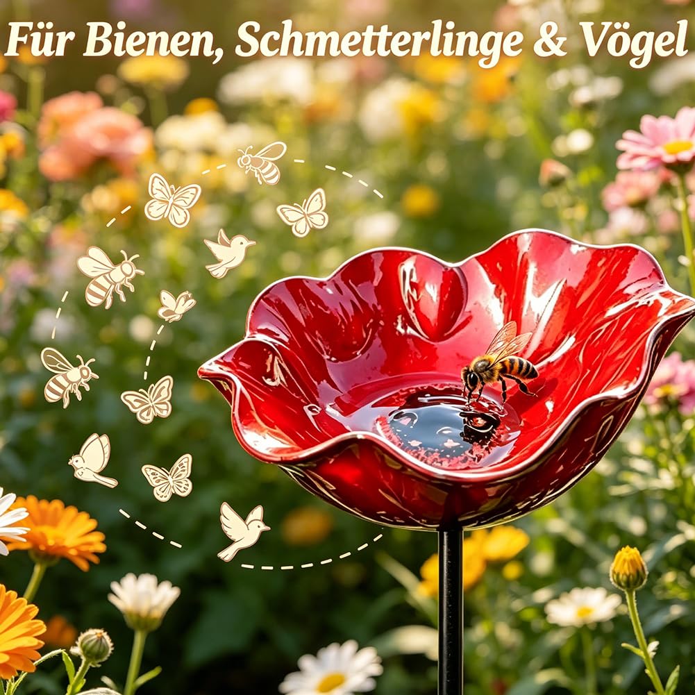 3 Stück Vogeltränke Blume, Metall Blumen Gartenstecker Vogeltränke, Dekorative Insektentränke Garten, Blumentränke für Vögel, Bienen, Schmetterlinge, Insekten (3 Stück-A)