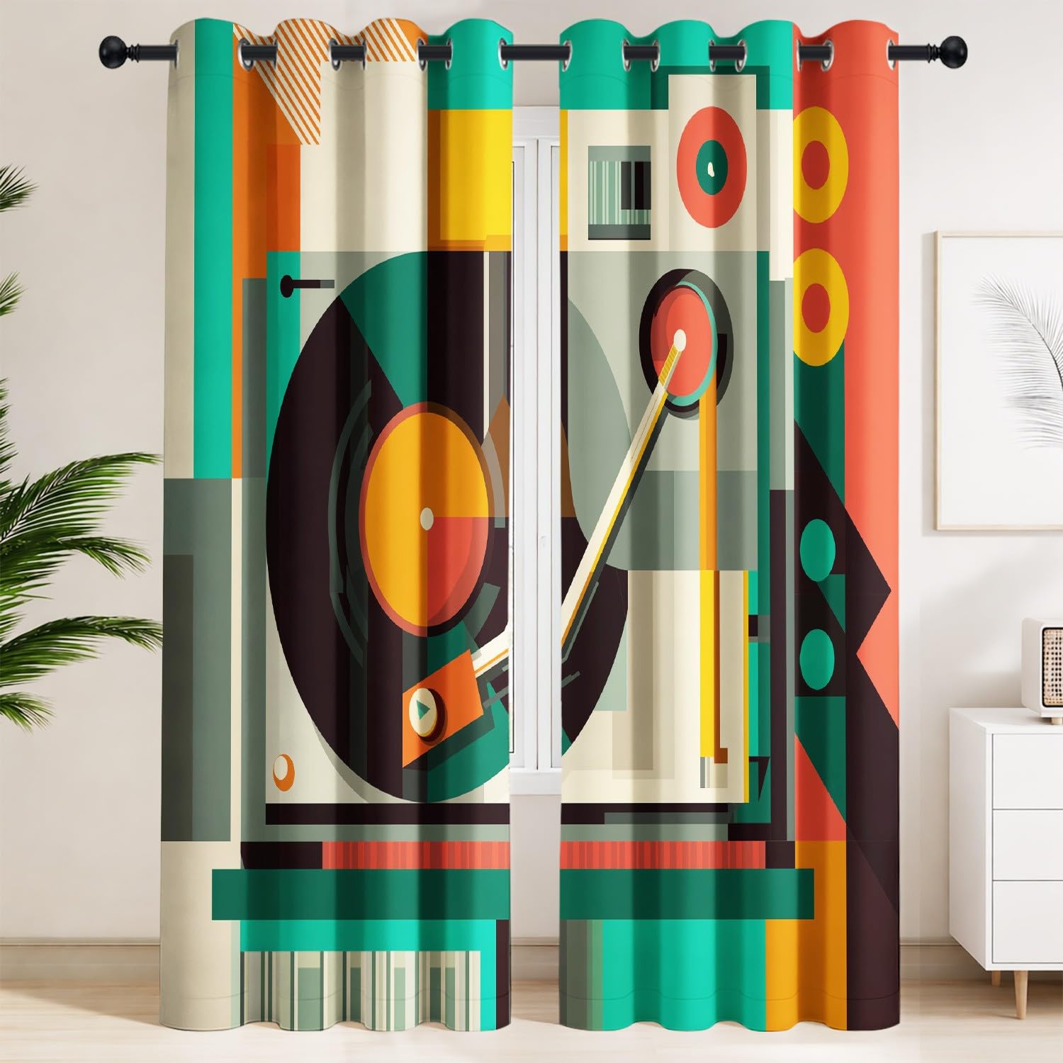 Rideaux occultants thermiques phoniques style gramophone rétro 140x180 cm