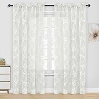 Vista 47 de DWCN Cortinas traslúcidas para cocina, bolsillo para barra de encaje floral beige, 52 x 36 pulgadas, 2 paneles Encaje Beige