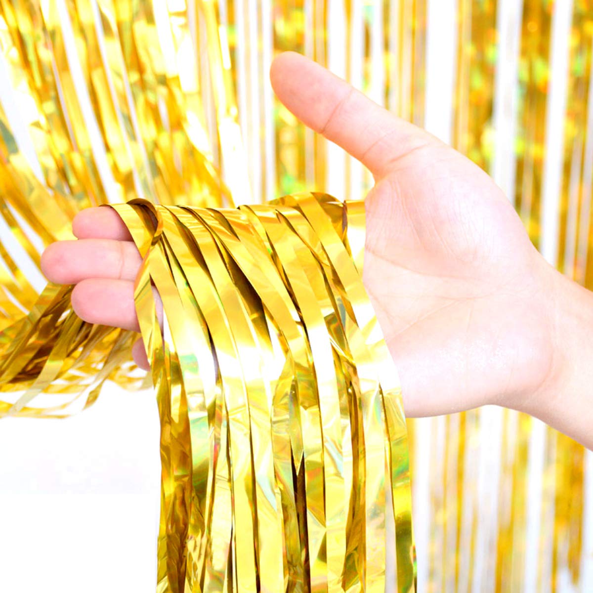 Rideaux Métalliques Frangés - 3 Pièces 1x2m, Brillant Or/Rose, Pour Fête, Mariage, Anniversaire