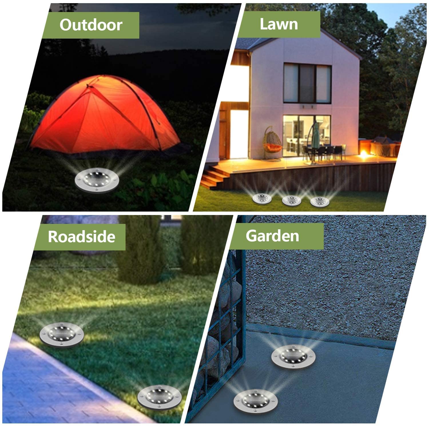 [12 piezas] Lámpara de pie solar para exteriores, 12 LED, luces solares de 800 mAh, luces de disco con panel solar mejorado, jardín, solar, faro, decoración para césped, acera