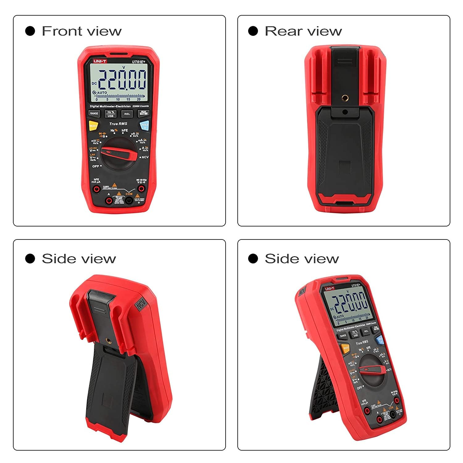 RockyMars UT61E+ Digital Multimeter True RMS 1000V AC DC USB Transmission 22000 Counts NCV AC/DC Voltage/Current Resistance Diode Transistor Hfe