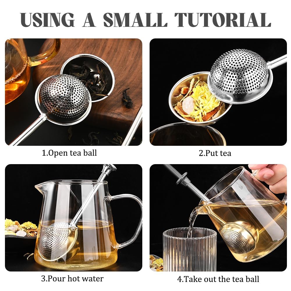 2 Piezas Infusor de Té en Acero Inoxidable Bola de Té con Mango Ergonómico para Hierbas y Especias Incluye 2 Cepillos de Limpieza Ideal para Té Suelto (1)