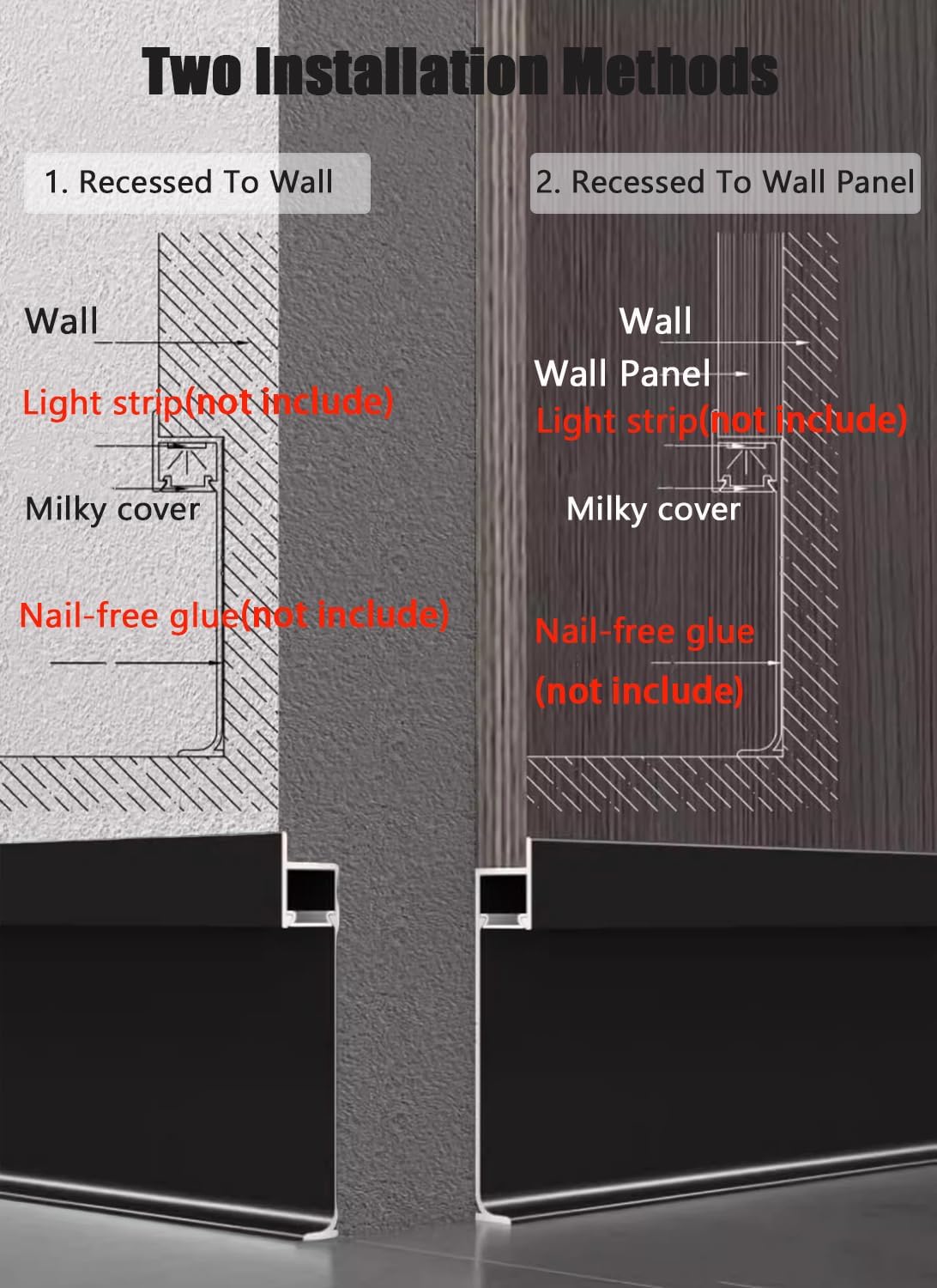 39.3"/3.3ft Led Aluminum Skirting Board, Baseboard Light Molding Trim LED Strip Light Aluminum Channel Profile with Milky Cover for Living Room Office Kitchen Home Decor (6, H 80mm)