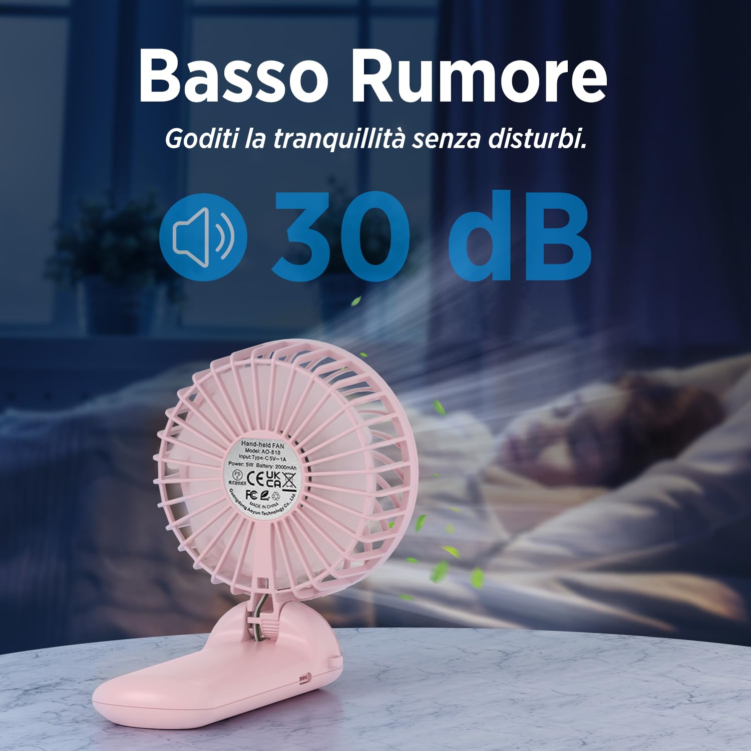 Lepwings Ventilatore Portatile, Mini Ventilatore USB Ricaricabile con 4 Velocità e 16h di Autonomia, Silenzioso e Pieghevole, Ventilatore da Collo per Casa, Ufficio, Viaggio, Estate – Bianco