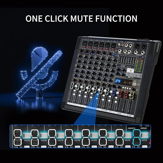 XTUGA Professional 8 Channel DJ Mixer,Bluetooth Audio Mixer Interface(RA8)