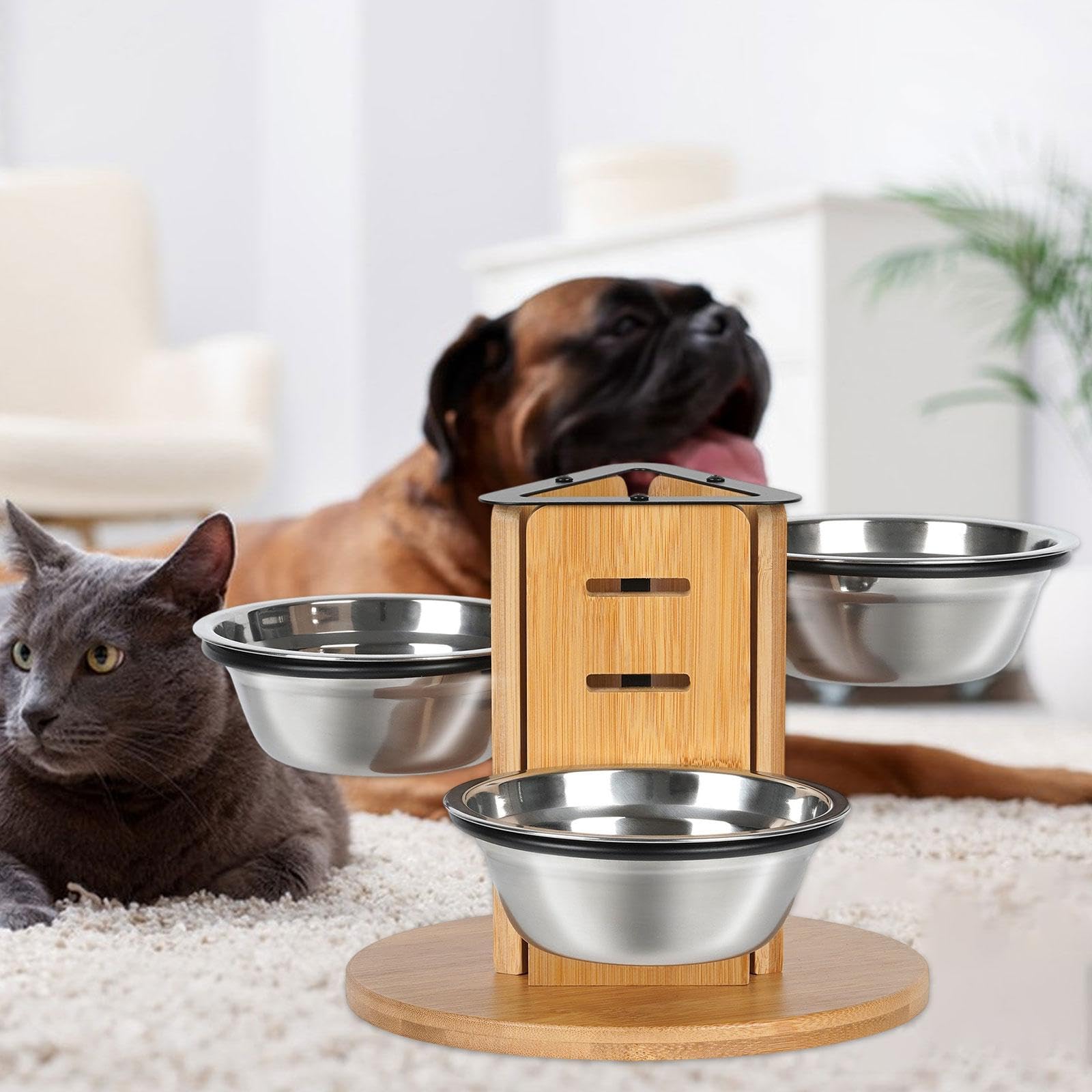 Harilla Cuencos Elevados para Gatos, Comederos Y Bebederos para Perros para Varios Gatos, Regulables en Altura, para Uso en Interiores, Elevados con Soporte D