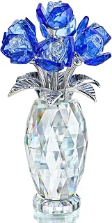 H&D HYALINE & DORA Blue Crystal Rose Flower Paperweight,Glass Flower Gifts for Women Girl Wife,Crystal Flowers Bouquet Collectible for Valentine's Day Wedding Anniversary