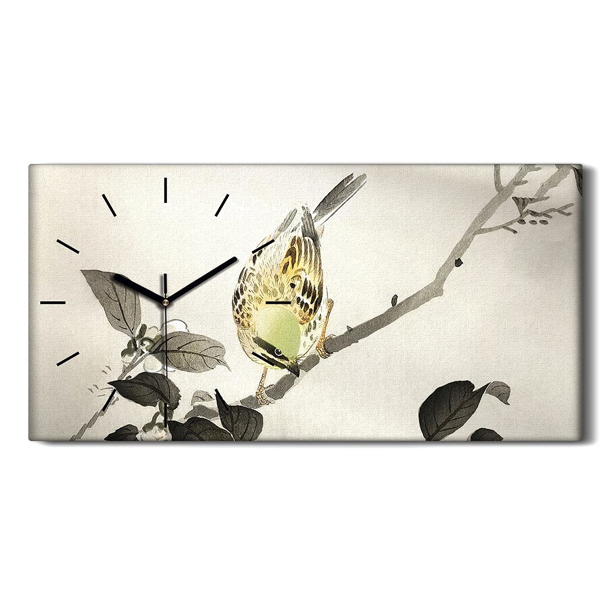 Horloge sur toile art moderne 60x30cm : tableau mural premium oiseau pour chambre élégante