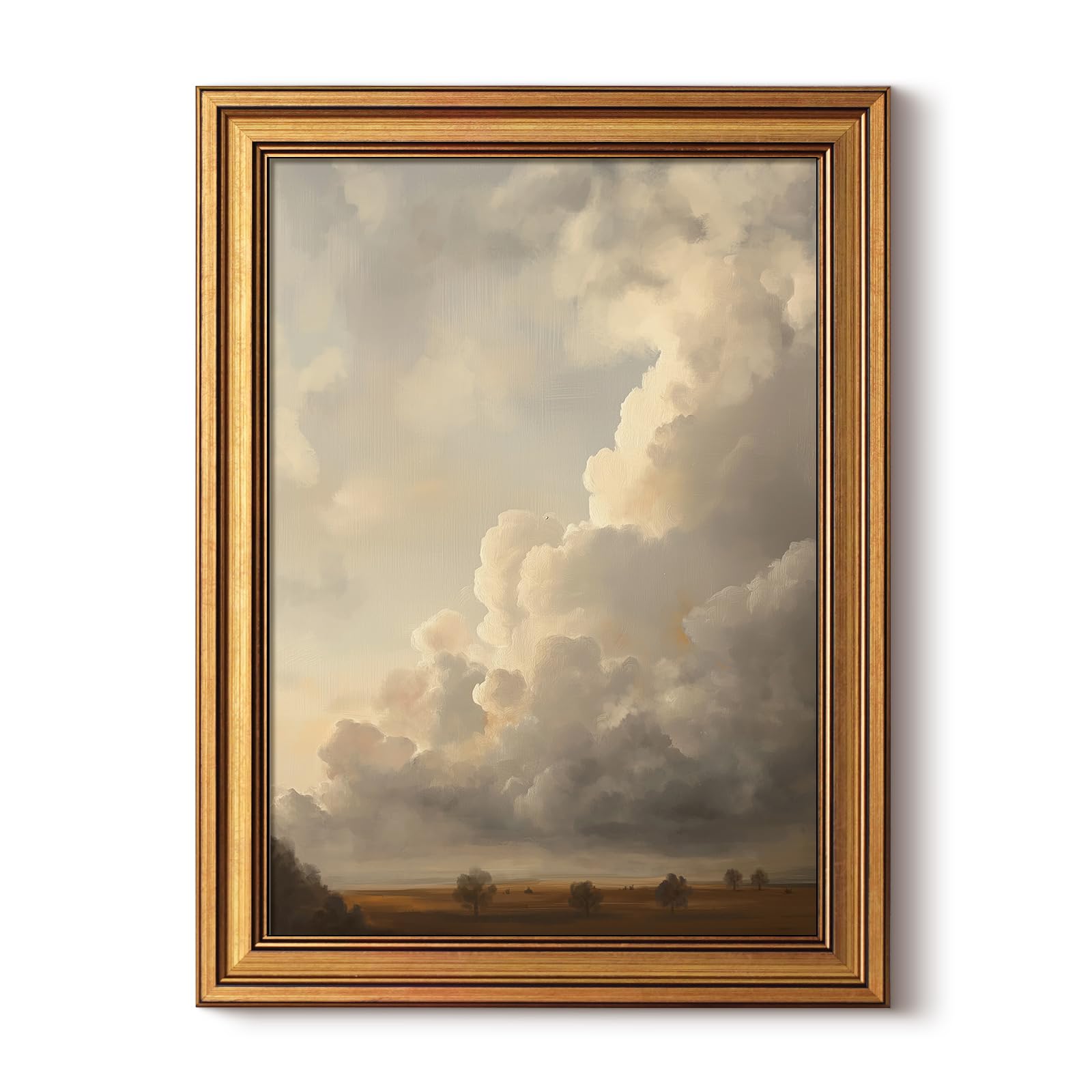 HUARCEY Gold Framed Canvas Wall Art, Cloud Picture Decor, Bedroom Living Room Sky Landscape Nature Decor, Rustic Vintage Neutral Canvas Paintings, 12x16inch