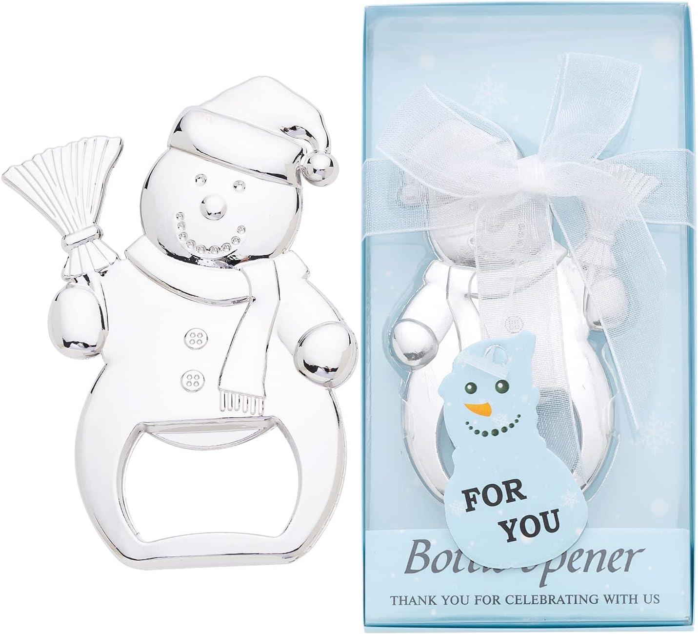 24Pcs Christmas beer bottle openers, Christmas tree snowman snowflake bottle openers and gift boxes, winter themed party decoration gifts and celebrations, guest souvenirs(snowman)