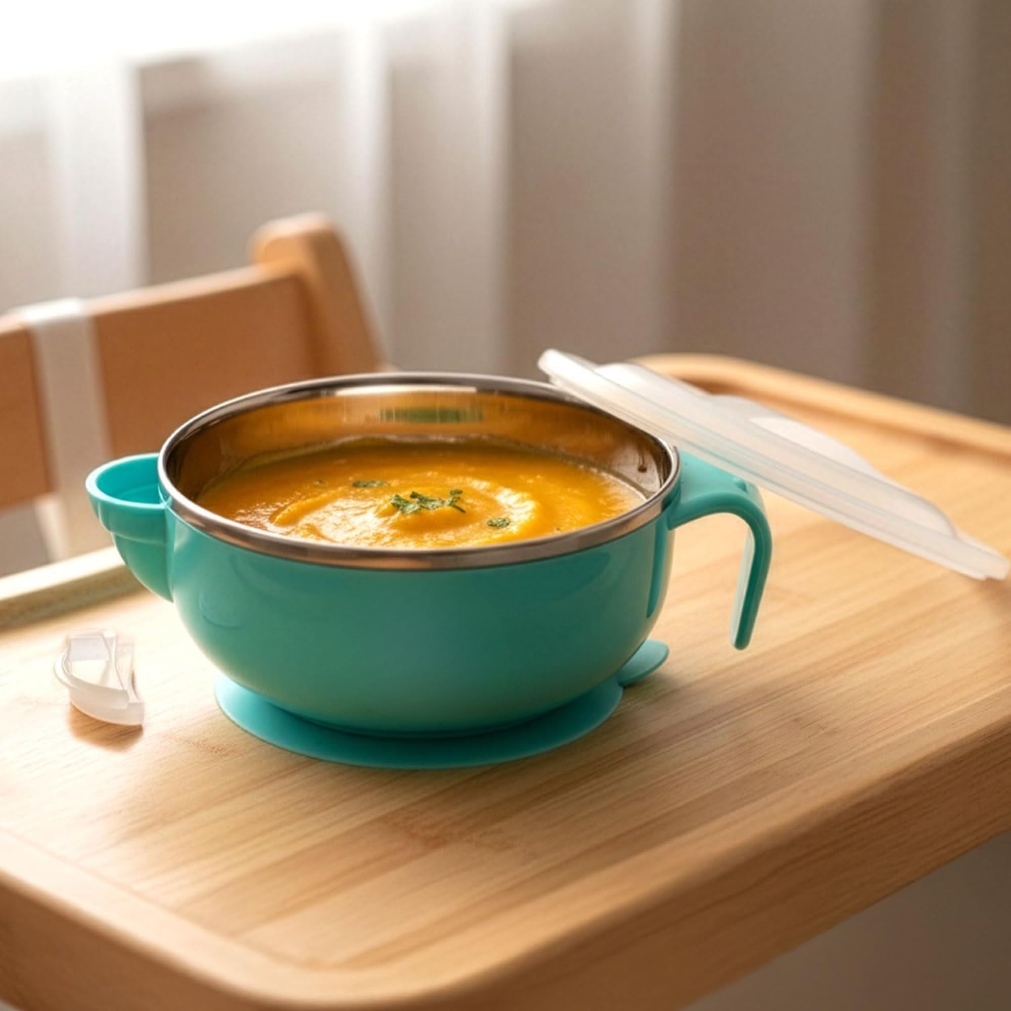 DAKSHAM Baby Stainless Steel Bowl with Spoon Set for Children, Double-Layer Stay Warm Feeding Bowl with Suction Base, BPA Free, Multicolor Pack of 1-image-33