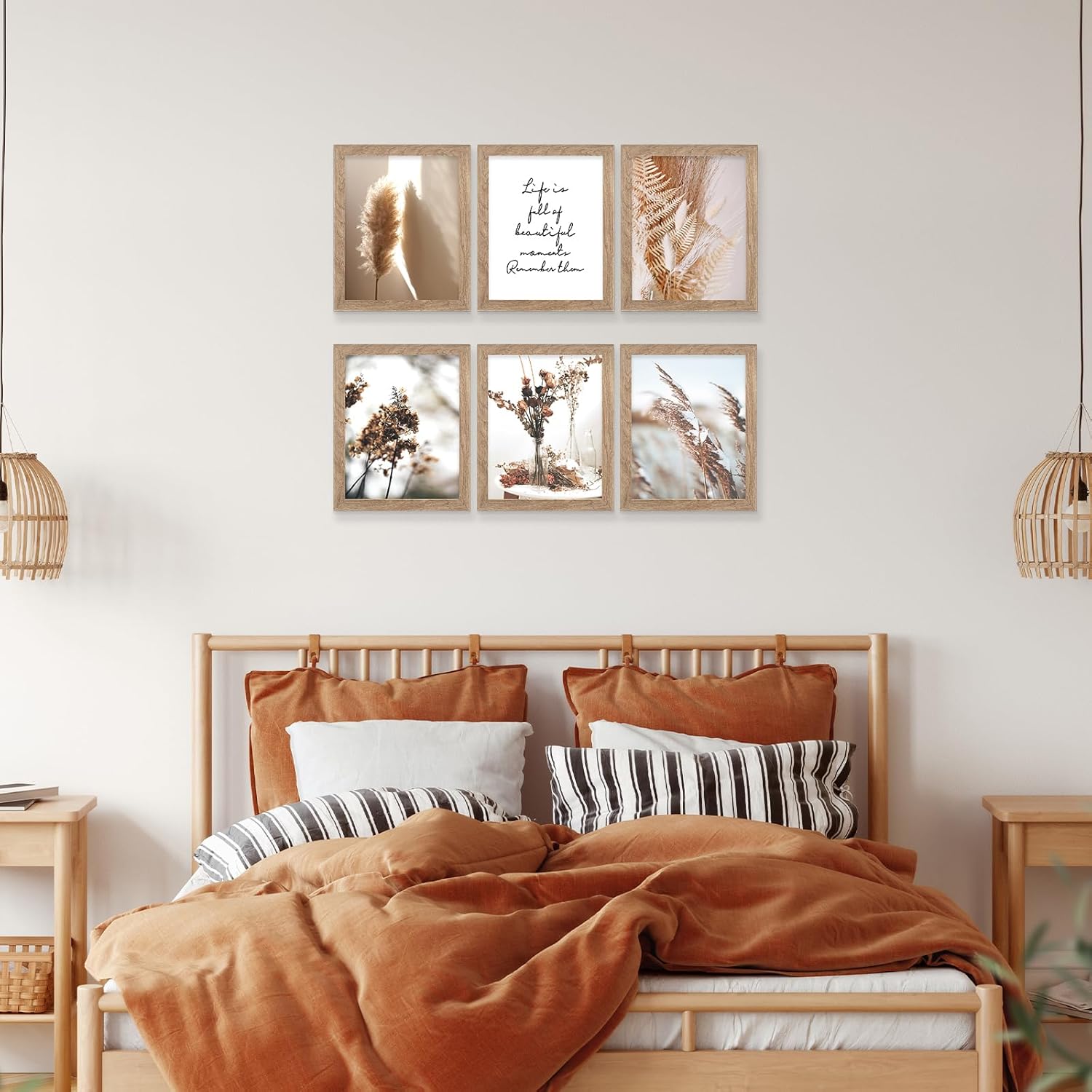 Framed Nature Wall Art Prints Canvas Art Wall Decor with FRAME Botanical Print Pictures Reed Dried Flower Plant Poster for Home Bedroom Living Room Decor (Withered Leaves Art, 8"x10" FRAMED)