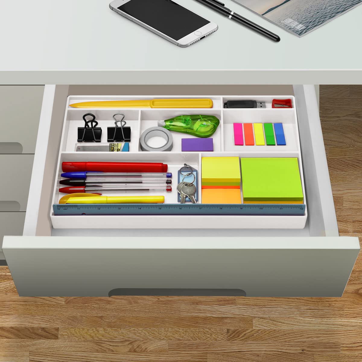 Acrimet Vassoio Organizzatore 8 scomparti 32,4x20,3x2,7 cm Bianco Plastica