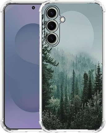 Woods Forest Landscape Phone Case Compatible with Samsung Galaxy S25+,Mist Forest Mountain Sunrise Sunset Pattern,Soft TPU Shockproof Case for Galaxy S25 Plus