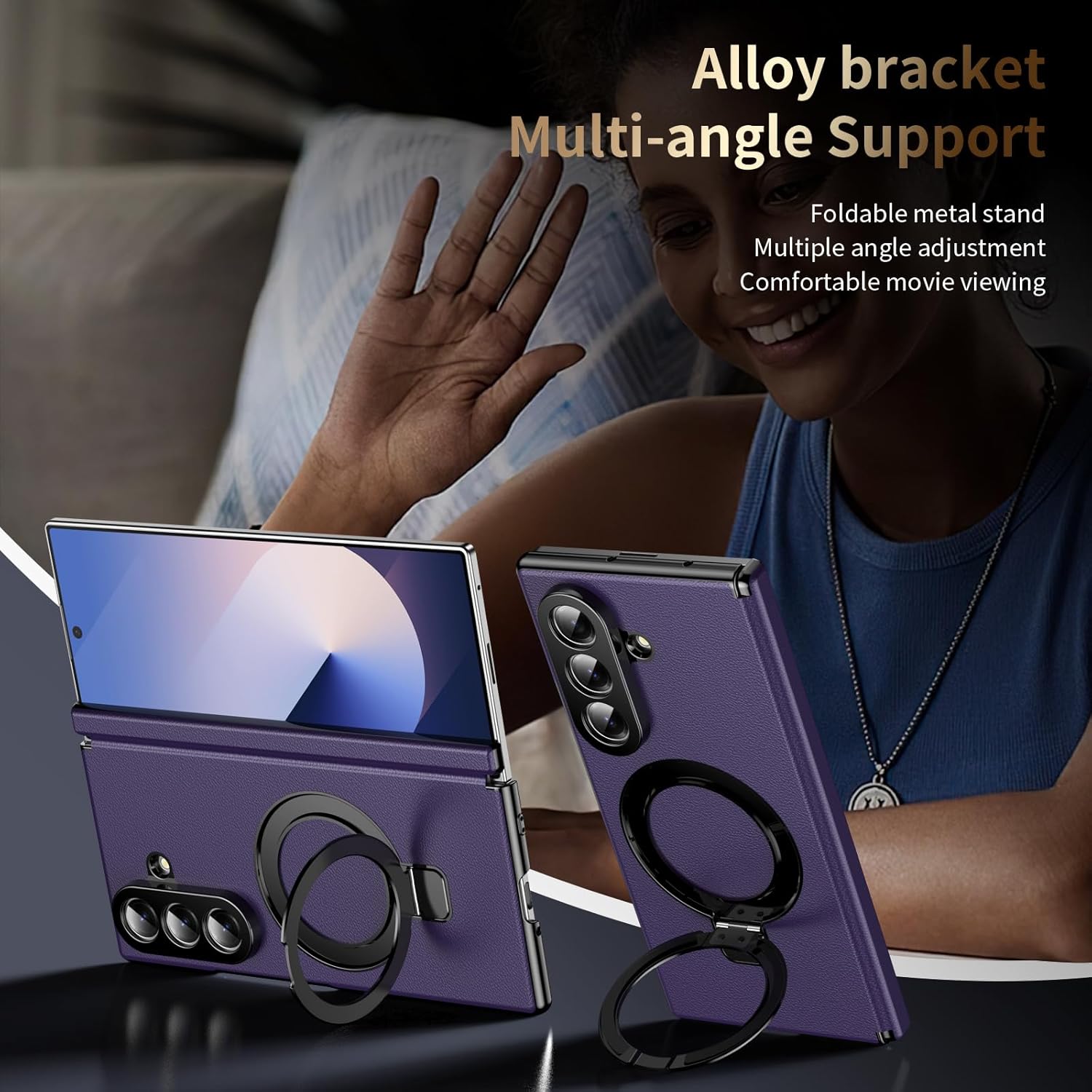 Leather Case for Samsung Galaxy Z Fold 7 Premium Leather Kickstand Cover Hinge Protection Slim Protective Case for Men & Women, Durable Case for Galaxy fold 7 Purple