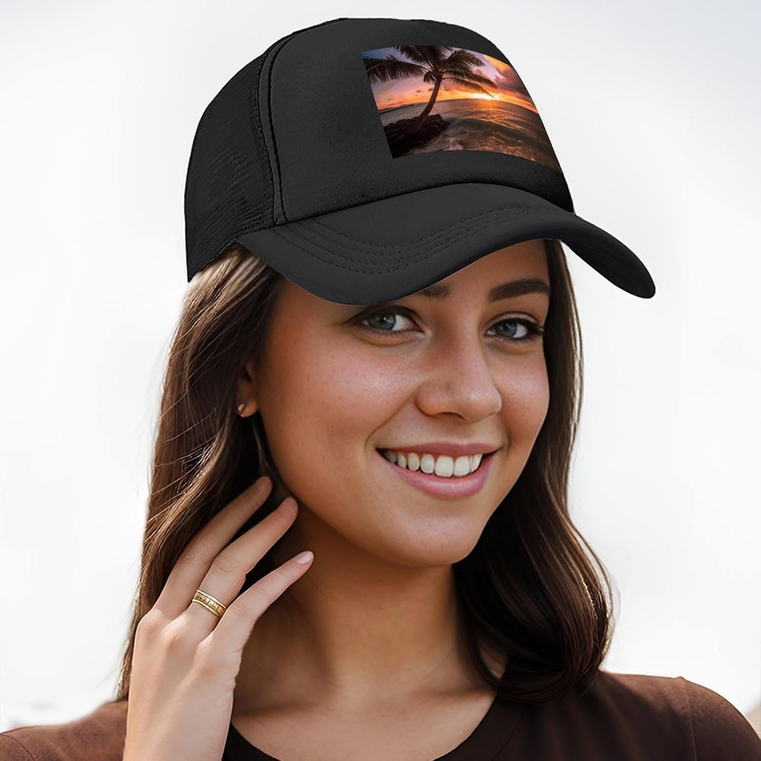 Quick Dry Palm Tree Sunset Beach Baseball Cap Personalized Adjustable Trucker Caps Breathable Outdoor Mesh Snapback Hats image 3