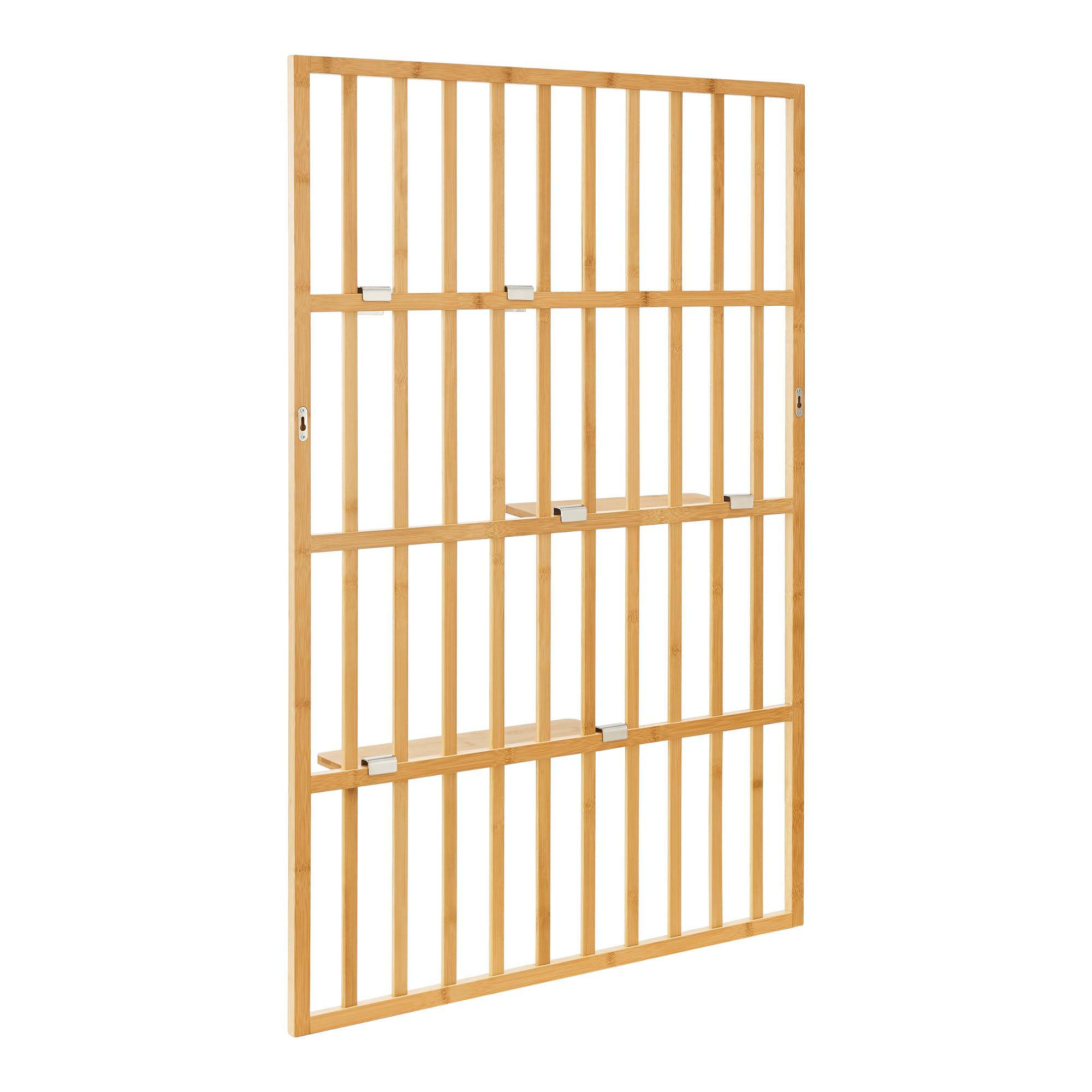 [en.casa] Pannello Portaoggetti da Parete Organizzatore a Griglia con 3 Mensole Regolabili Piani da Larghezze Diverse Pannello da Muro 120 x 80 x 13 cm Bambù Naturale