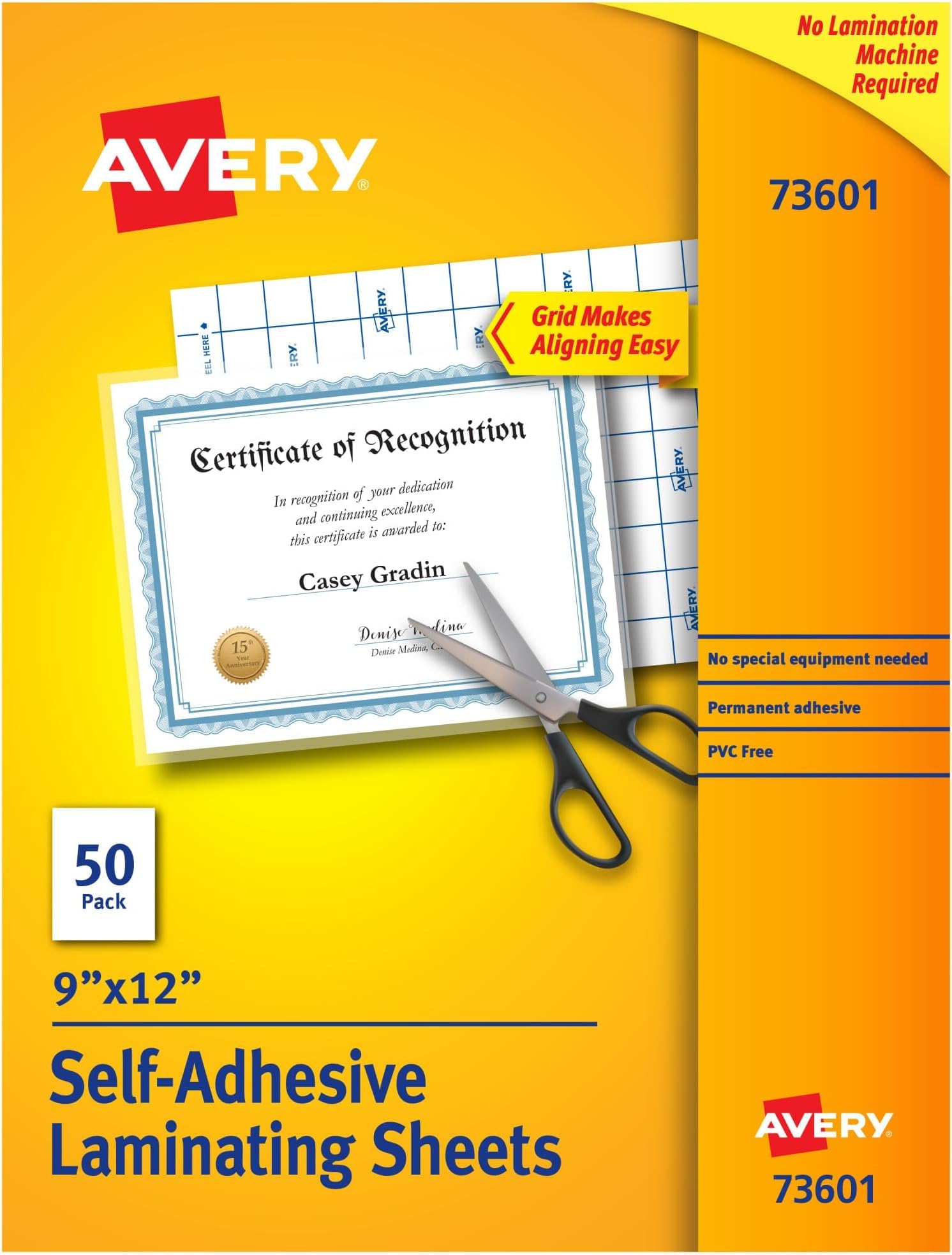 Avery® Clear Laminating Sheets, Permanent Self-Adhesive, 50 Self-Laminating Sheets, Great for Protecting Documents, Photos, and Signs More (73601), 9" x 12" (Pack of 10)