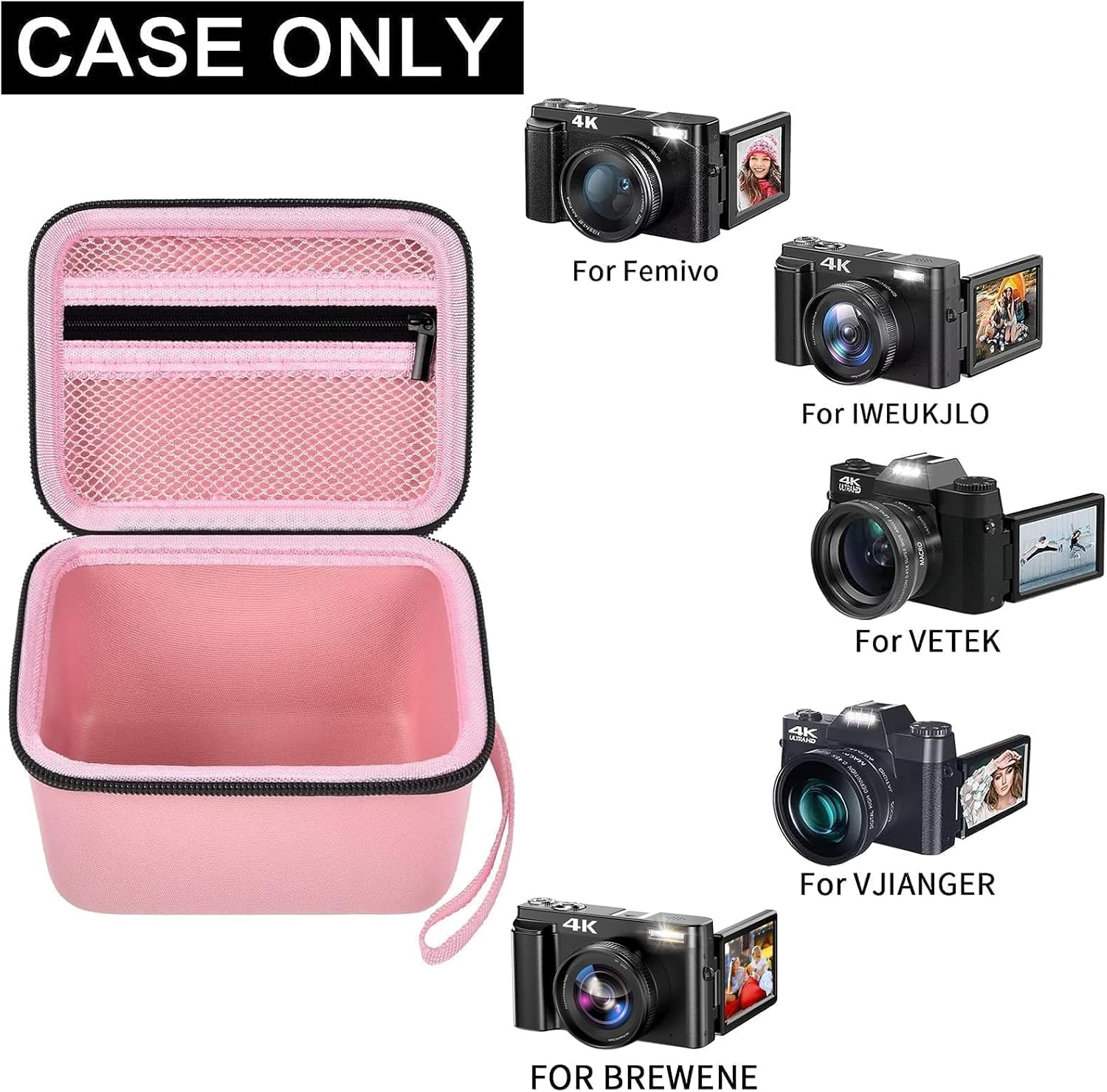 Comecase Vlogging Camera Case Compatible with for Duluvulu/for VJIANGER/for JGIPL/for TEBNGIHNM 4K Digital Cameras for Youtube. Vlog Camera Carrying Storage for Lens and Other Accessories - Pink