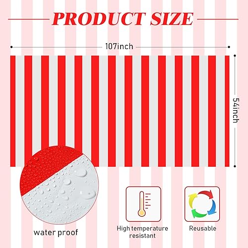 Miniatura 9 de Batiyeer Mantel de plástico a rayas rojas y blancas, mantel rectangular impermeable para decoración de día festivo, picnic, 54 x 108 pulgadas (6