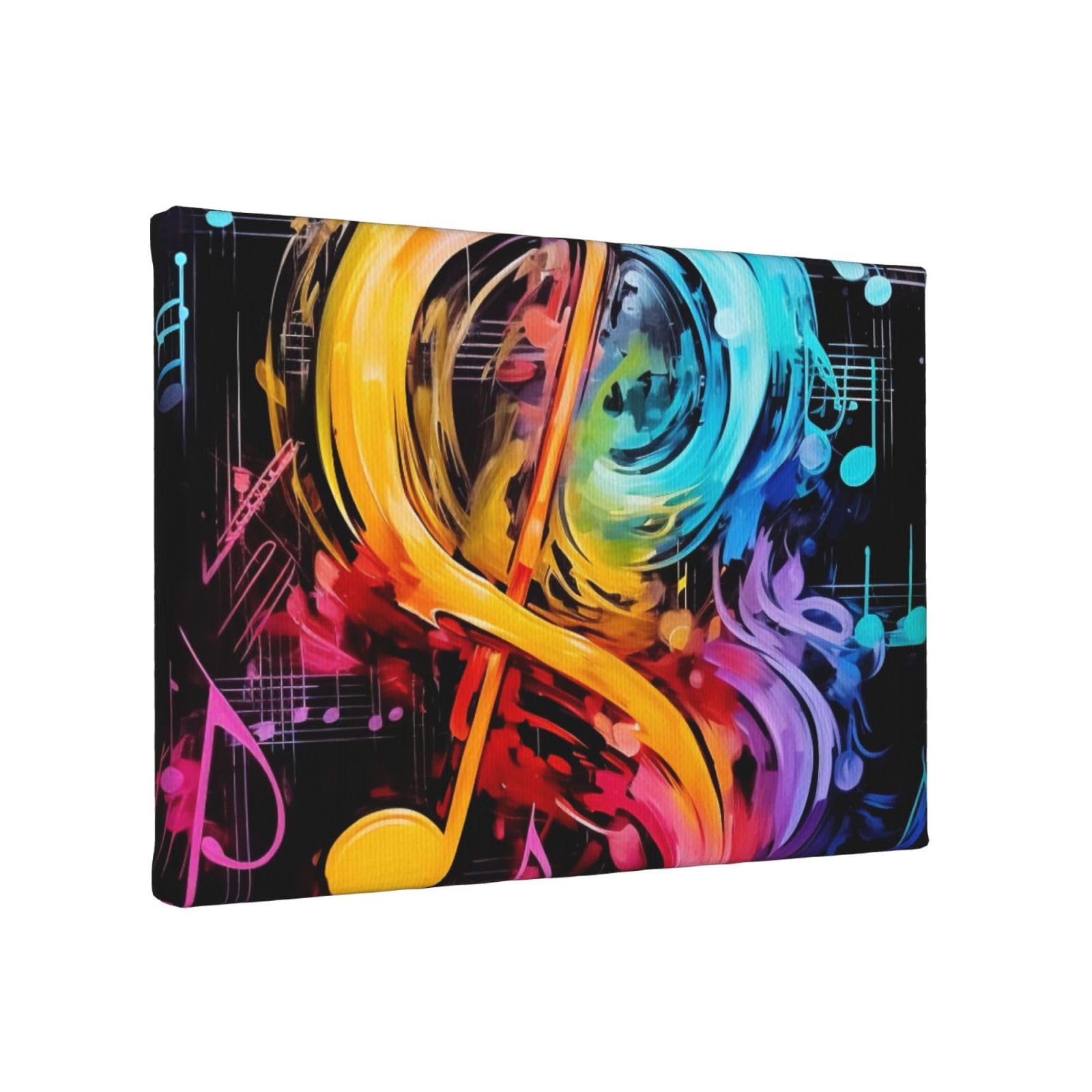 YKLJG Colorful Music Notes Printed Wall Art Canvas Painting 30x20 CM Wooden Framed Picture Painting Artwork Prints for Bedroom Kitchen Home Office Decor