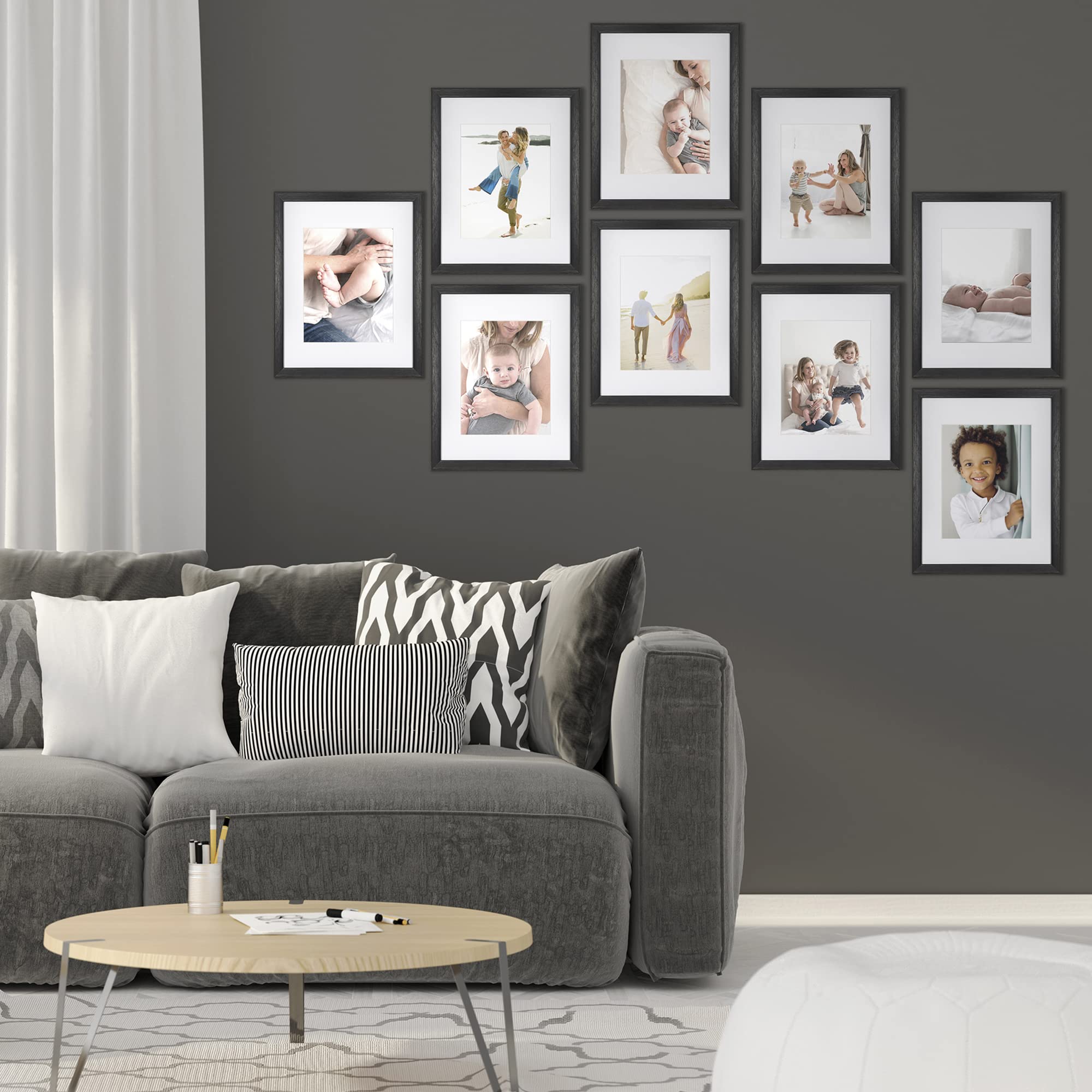 Sheffield Home 9 Piece Gallery Wall Frame Set, 11x14 in. matted to 8x10 in. (Matte Black)