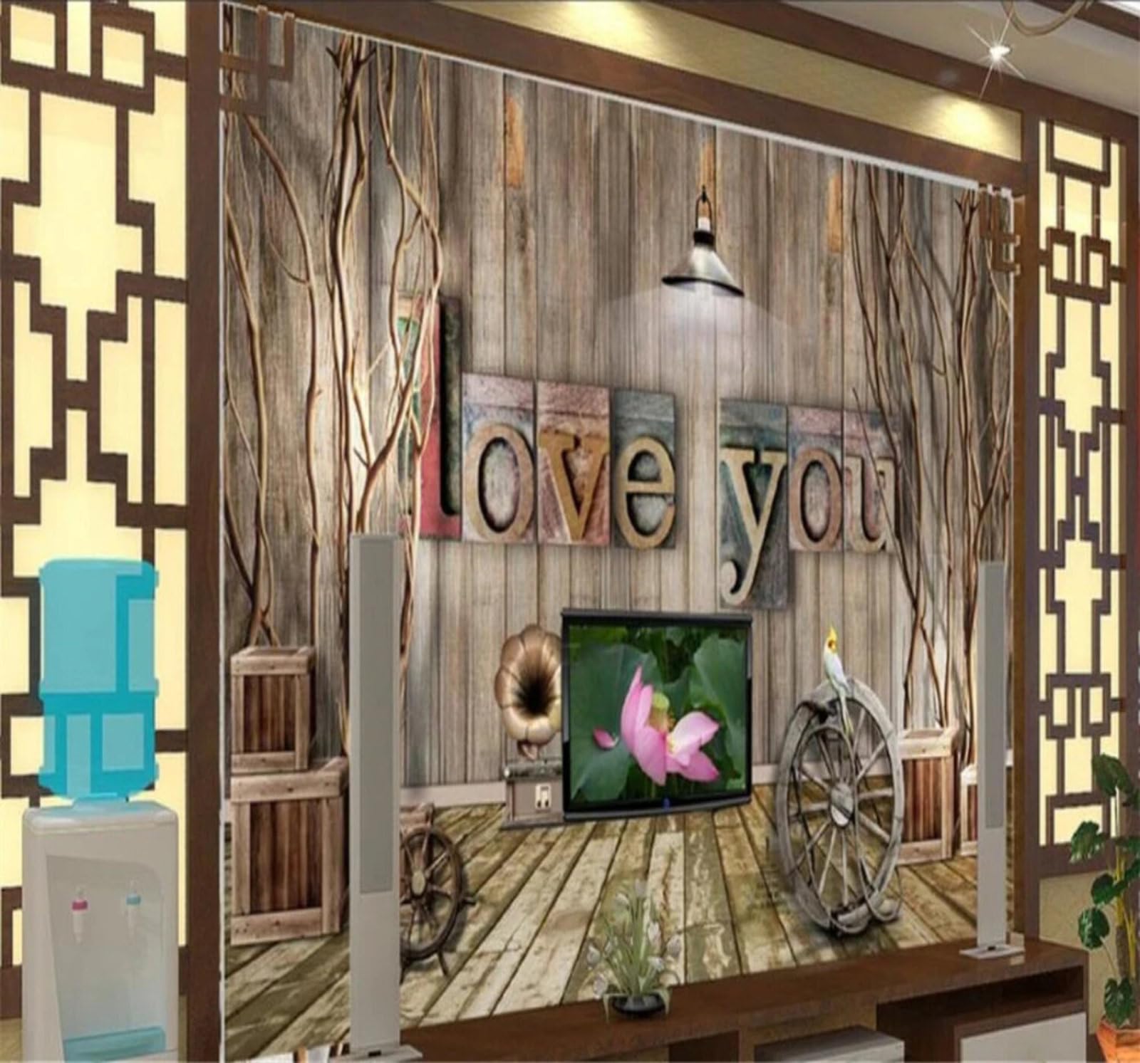 Xlming 300Cm×210Cm(B×H) Vintage Wood Grain Branches Letters Art 3D Wallpaper Luxury Home Dining Decor Paste Sofa Living Room The Wall For Bedroom Mural-300Cm×210Cm