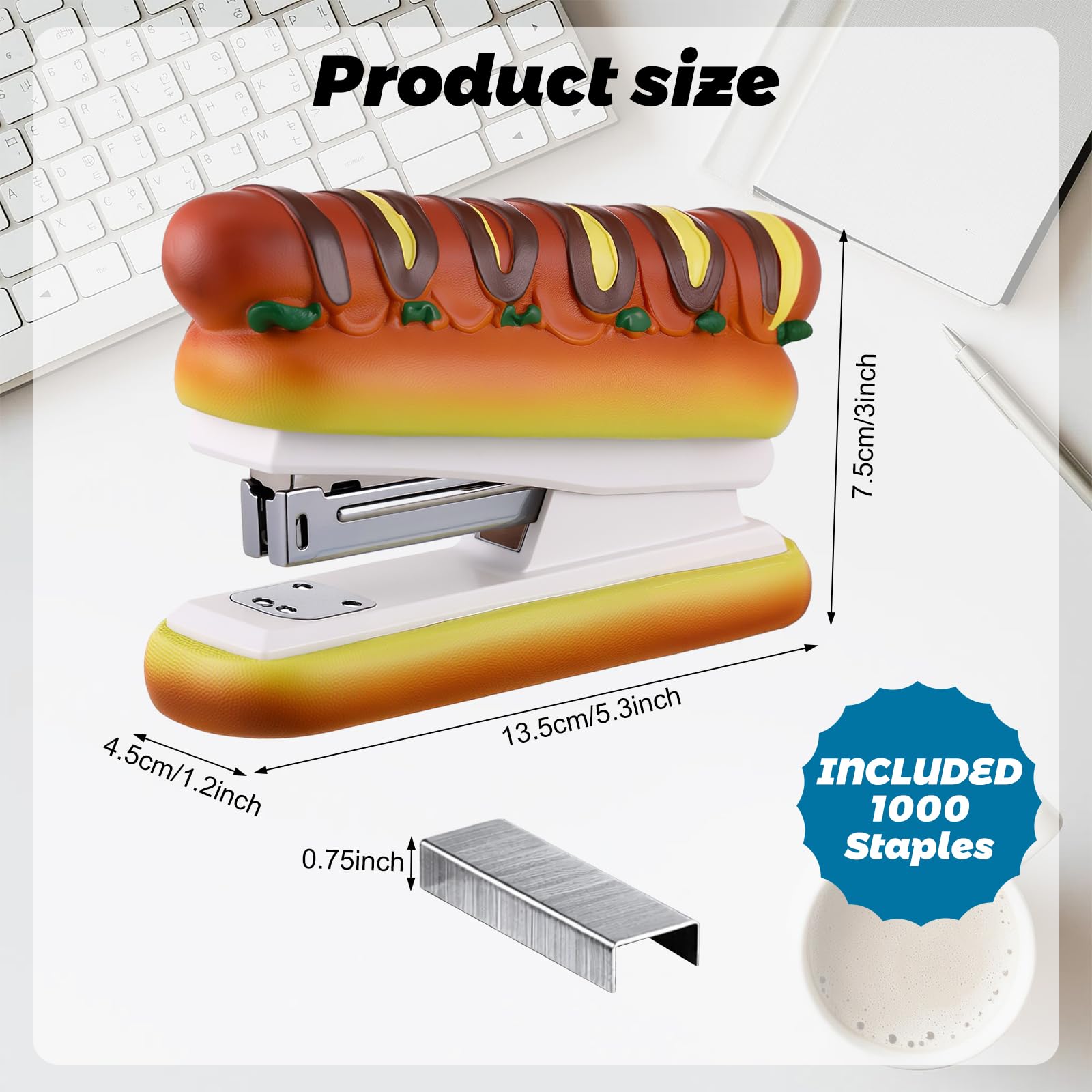 Cucitrice per hot dog, include 1000 graffette, divertente accessorio da scrivania, decorazione per casa e ufficio, ideale per le vacanze o per la calza della Befana, per insegnanti, studenti