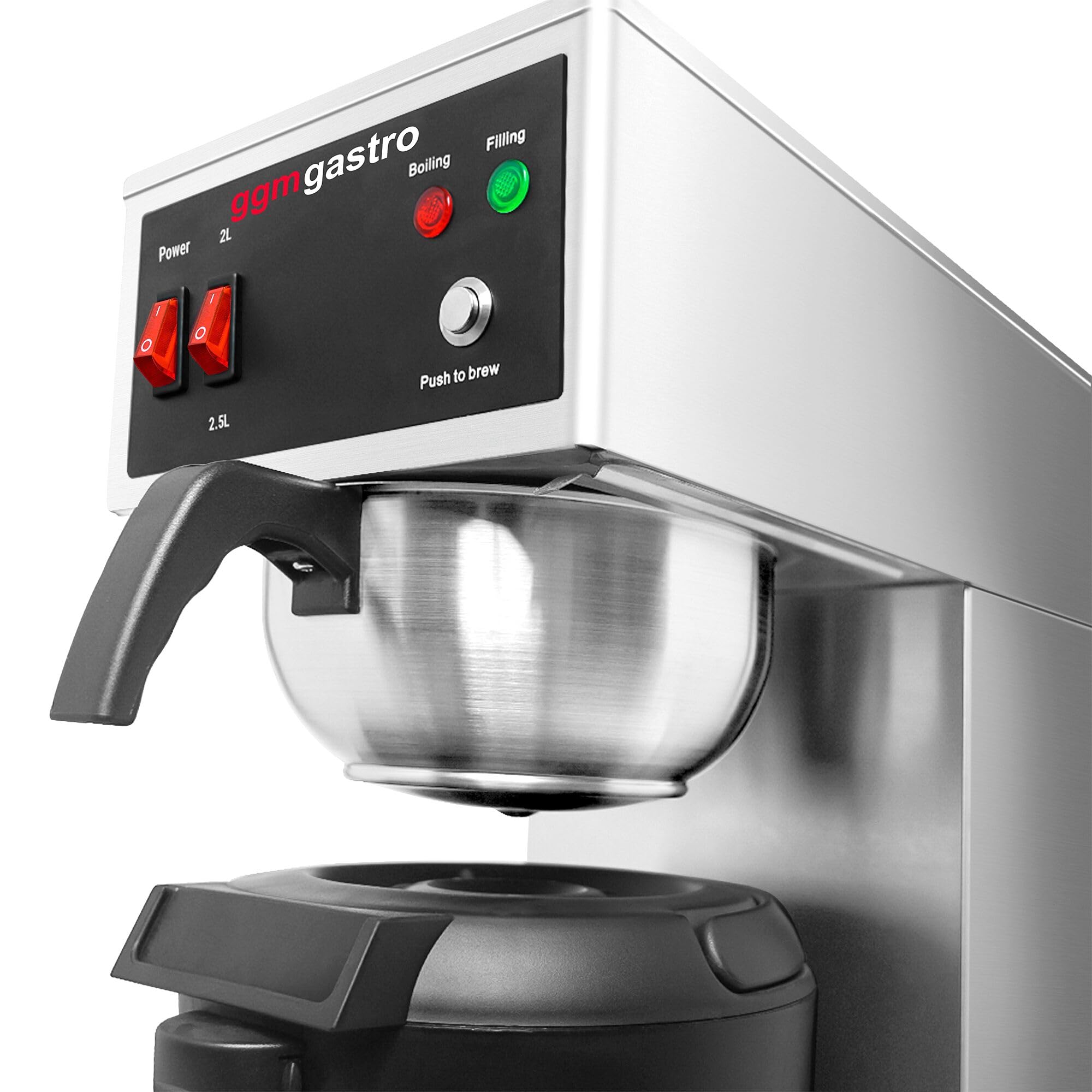 GGM Gastro Filterkaffeemaschine 2,5 L mit Wasseranschluss | Automatischer Festwasseranschluss, hohe Stundenleistung für Gastronomie, Edelstahlgehäuse, zeiteffiziente Reinigung