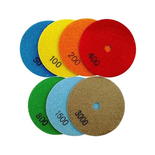 SHDIATOOL 4- Inch Dry Diamond Polishing Pads Set of 7 Pieces for Granite Marble Stone Sanding Disc Grinding Pads