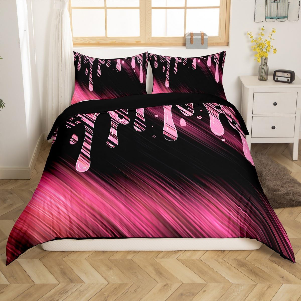 Feelyou Abstract Bedding Duvet Cover Set Kids Ombre Red Black Reversible Bedding Set Modern Art Comforter Cover Set for Women Men Room Decor Drop-Shaped Bedspread Cover Full Size with 2 Pillow Case