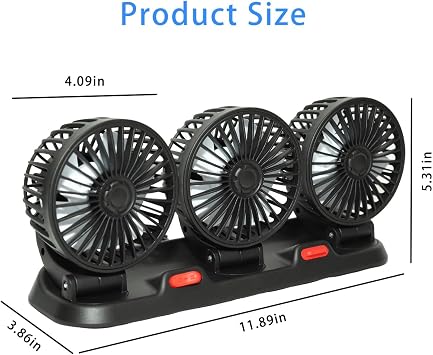 USB Triple Head Car Cooling Fan, 5V Brushless Motor, 2 Speeds, 360 Rotation, Dashboard Mount, for Cars, SUVs, Trucks, RVs & Desk Use