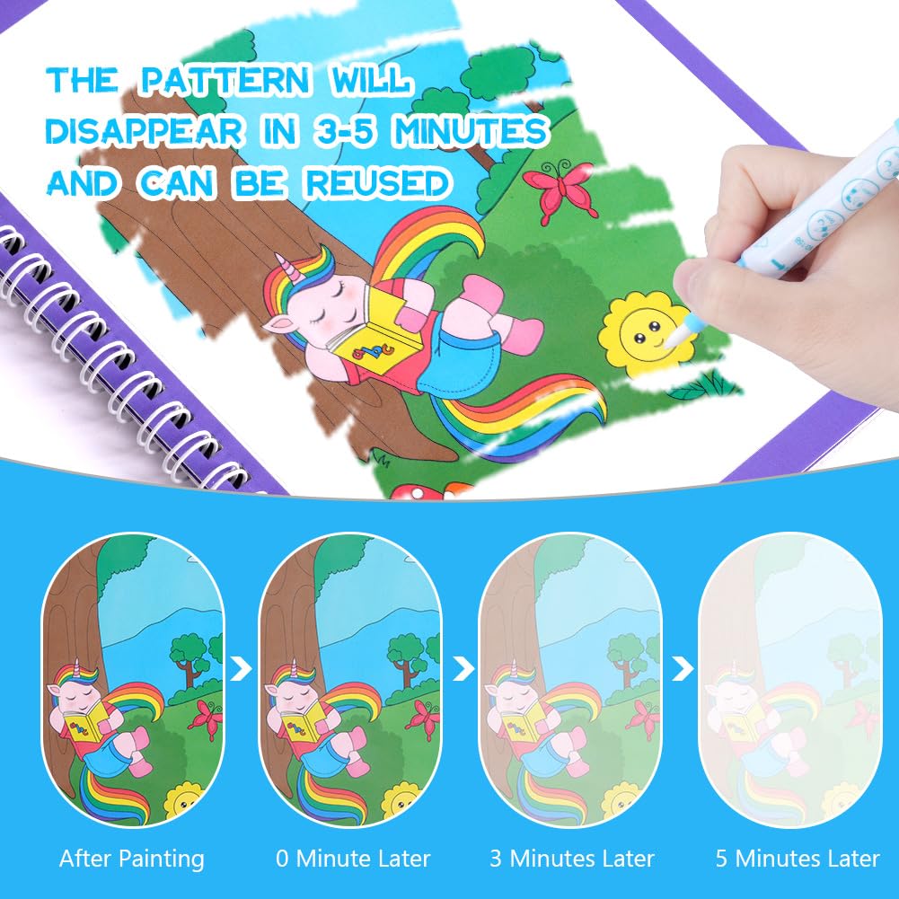 OSDUE Libro da Colorare ad Acqua, 2 Pezzi Libro di Pittura ad Acqua per Bambini, Libro da Colorare ad Acqua Magica con Penna, Bambini Istruzione Drawing Toy, Bambini in Viaggio Attività di Pittura