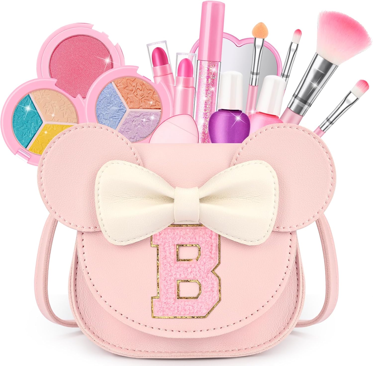 Kids Makeup Kit for Girls - 15 Pcs Real Washable Make Up Set - Non Toxic Toddlers Cosmetic with Letter Mouse Ear Purse - Dress up Birthday Gifts for 3 4 5 6 7 8 Years Old Girls - A