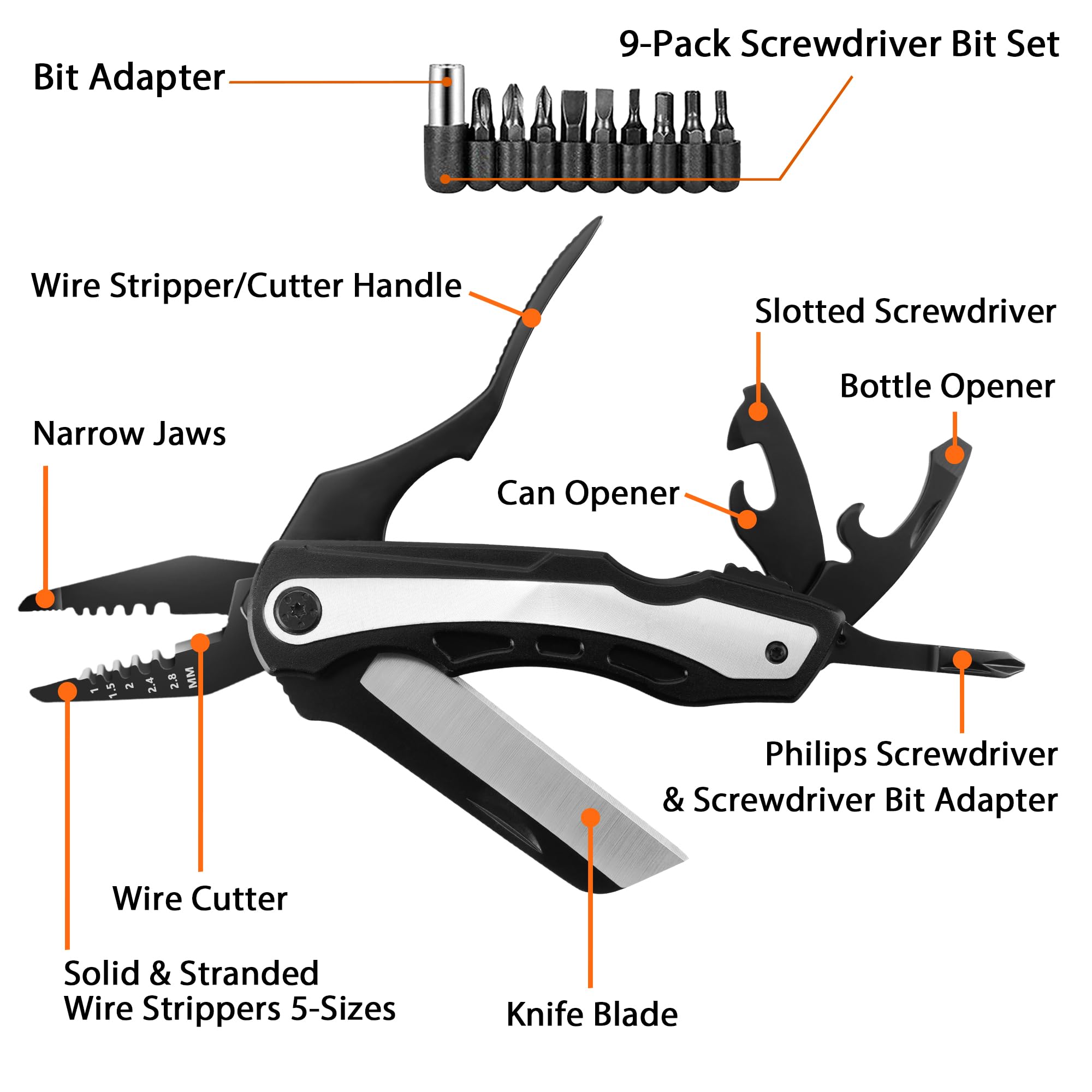 JSWS 17-in-1 Multitool with Pliers, Screwdrivers, Bottle Opener, Durable Stainless Steel Pocket Knife for Men & Women, Perfect for Camping Hiking Survival Christmas Gifts for Dads, Husbands, Grandpas