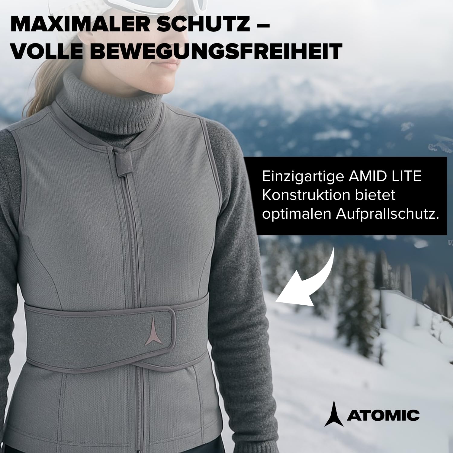 ATOMIC Live Shield Amid Lite Vest W - Damen-Protektorenweste mit AMID-Technologie für maximalen Schutz - Ergonomischer Rückenprotektor aus atmungsaktivem Mesh - Ski-Schutzweste