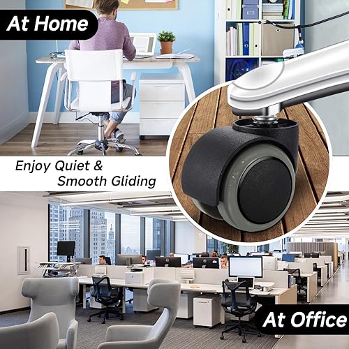 Miniatura 7 de YIOVVOM - 5 ruedas de repuesto para silla de oficina de tamaño estándar universal de 2 pulgadas 0433in para proteger el suelo ruedas de plástico