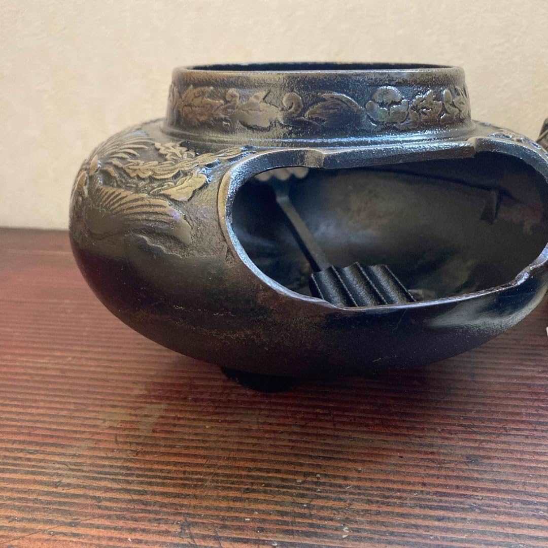 完品南部鉄器 茶釜 風炉釜 鳳凰紋 釜祠 茶道具 伝統的工芸品