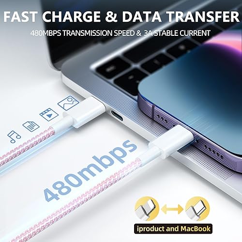 Miniatura 4 de Cargador de teléfono de carga rápida, paquete de 4 bloques de cargador de pared USB C de 20 W con cable de carga de 6 pies tipo C bloque de carga