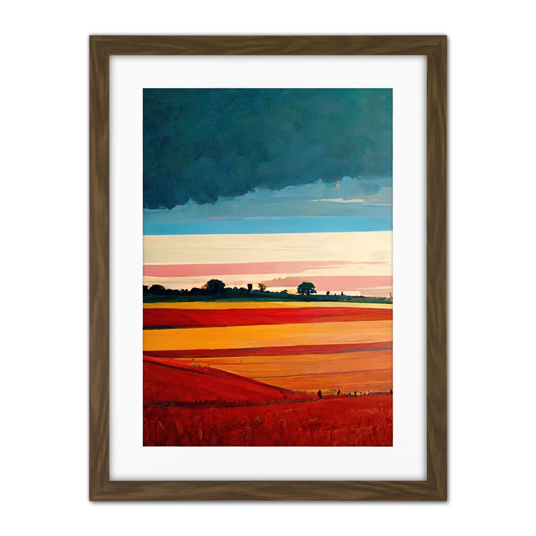 Doppelganger33 LTD Colourful Modern Countryside Landscape Multicoloured Artwork Framed Wall Art Print 18X24 Inch